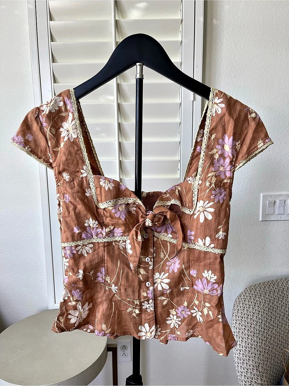 NWT Free People DAISY Floral Blouse in Brown & Purple Sizesz XS